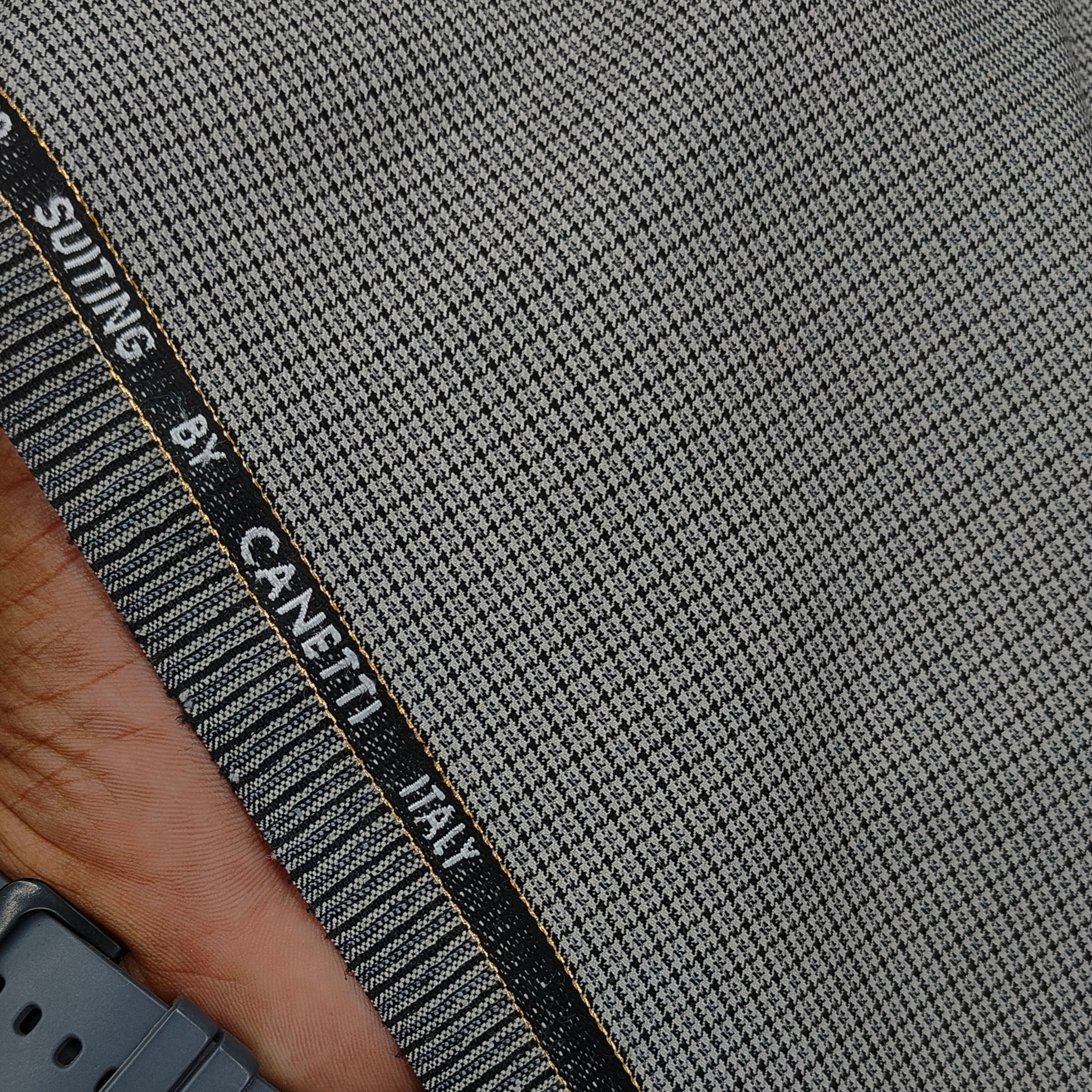 Trouser Fabric Canetti Italy Merino 100s Wool Blend Micro Check Colour Brownish Grey